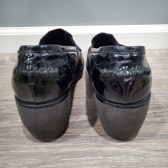 Donald J Pliner Nia2 Black Patent Leather Crocodile Print Wedge Loafer Shoe 8.5M - Picture 4 of 13
